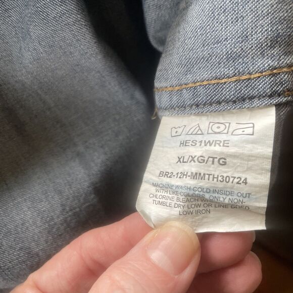 Women’s Denim Wrangler Pearl Snap Front Peace Hope Love Long Sleeve Shirt XL - Picture 11 of 15